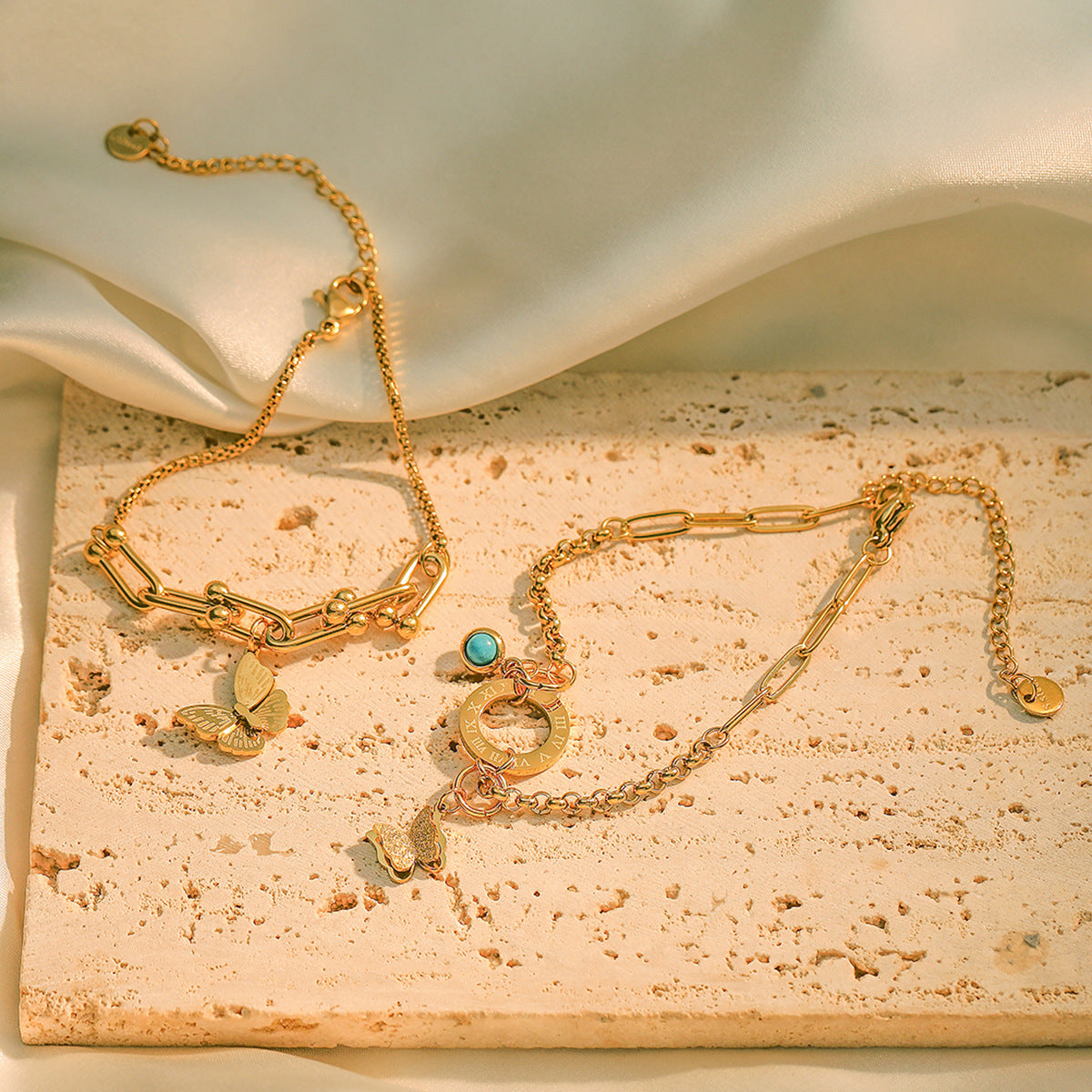 Minimalist Butterfly-Shaped Titanium Steel Bracelet with 18K Gold Plating for Women