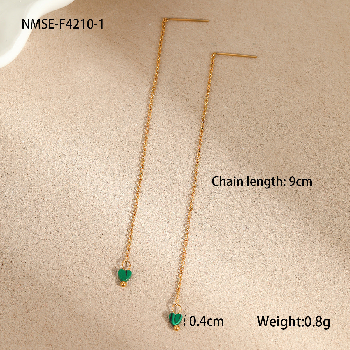 Minimalist Geometric Malachite Heart Stainless Steel Long Dangle Earrings with 18K Gold Plating