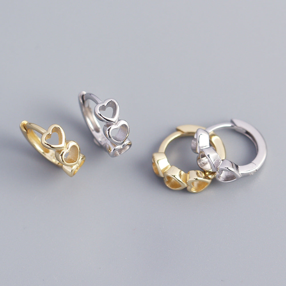 Minimalist Heart-Shaped S925 Sterling Silver Stud Earrings with Plated Finish for Women