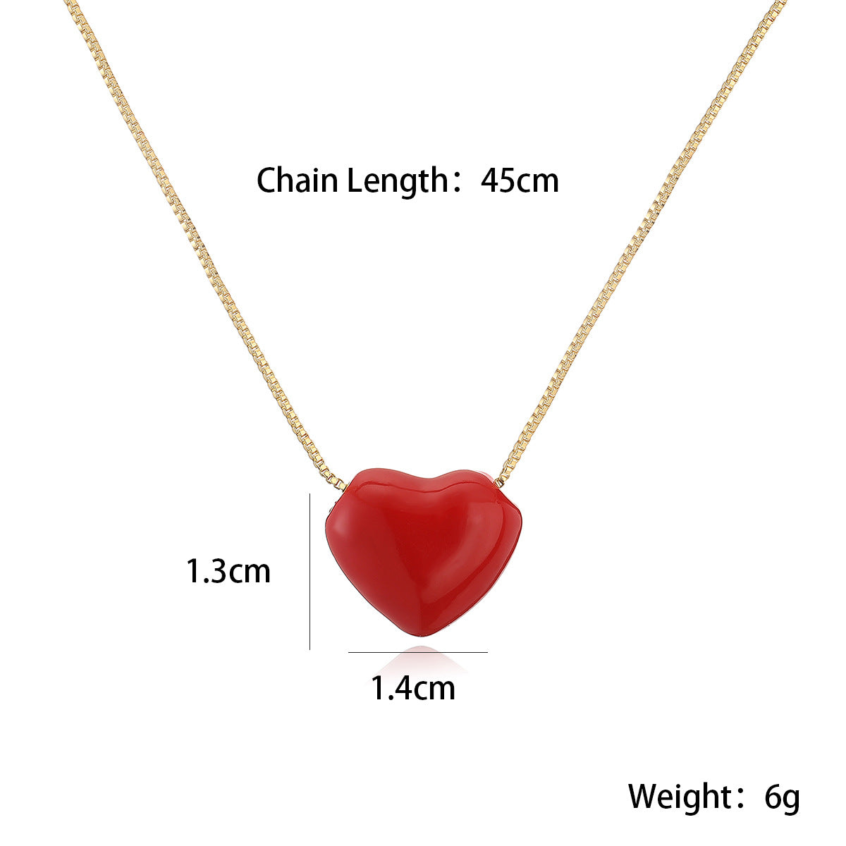 Minimalist Red Enamel Heart Pendant Necklace for Women with Copper Chain