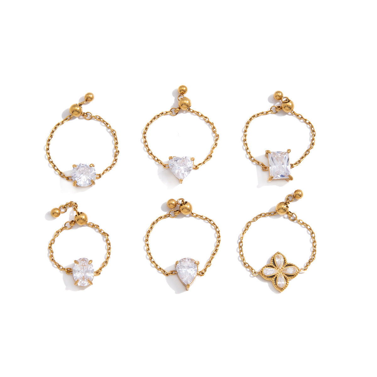 Minimalist Geometric Square Stainless Steel Ring with Cubic Zirconia PVD Gold Plated for Women