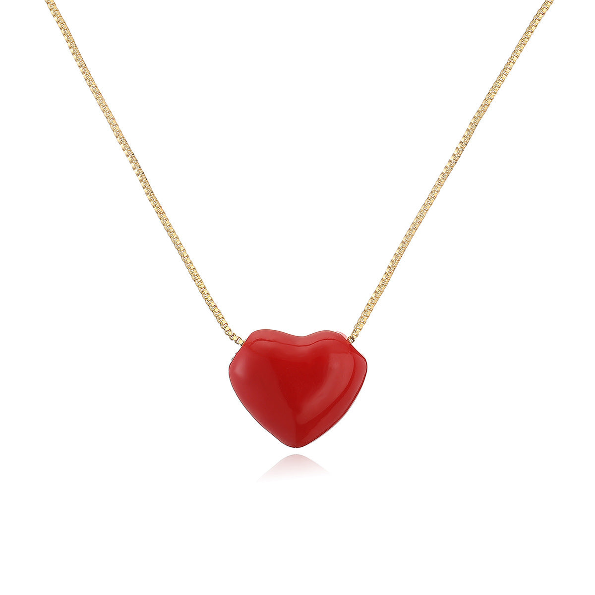Minimalist Red Enamel Heart Pendant Necklace for Women with Copper Chain
