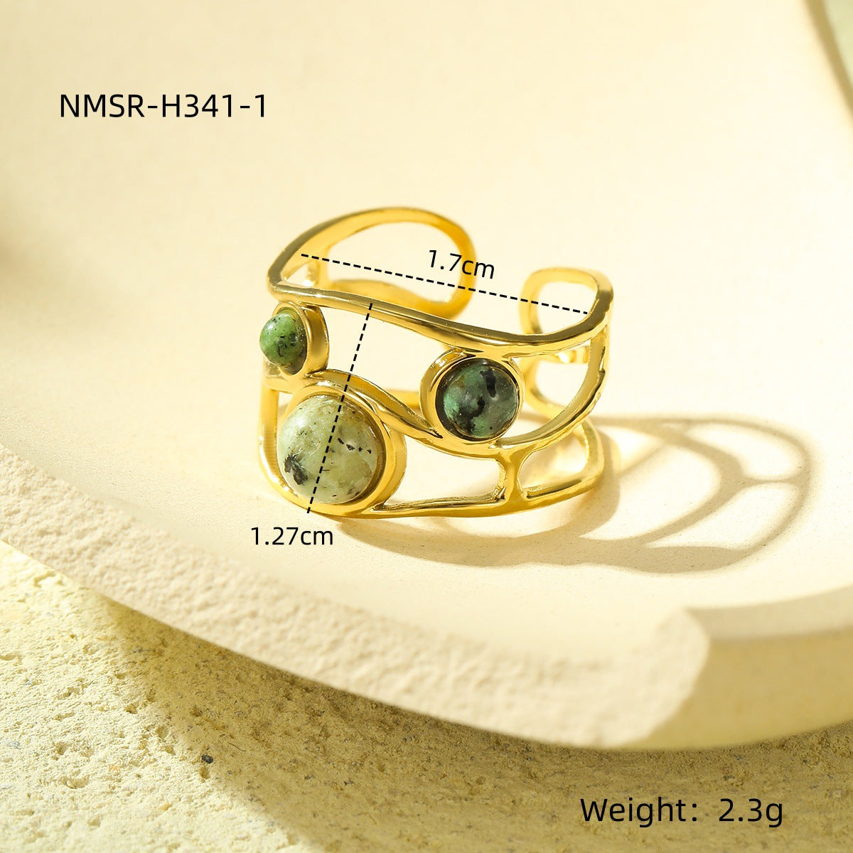 Anello Minimalista di Lusso a Cuore in Pietra Naturale in Acciaio Inossidabile con Placcatura in Oro 18K, Fascia Aperta Regolabile da Donna