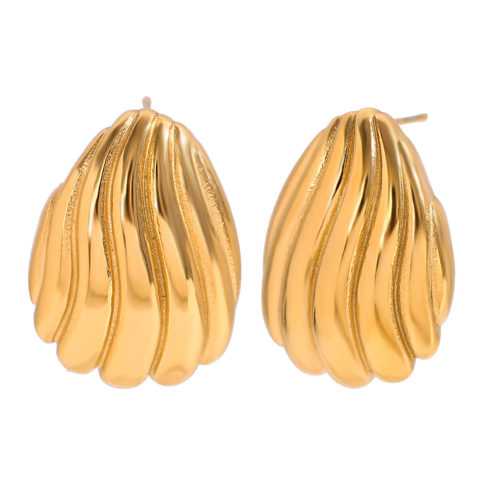 Minimalist Geometric Stainless Steel Earrings with 18K Gold Plating for Women, Fan-Shaped Studs