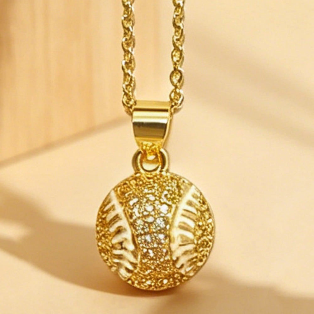 Collana con Pendente da Calcio Lussuosa in Ottone Placcato ad Olio con Zirconia Cubica per Unisex