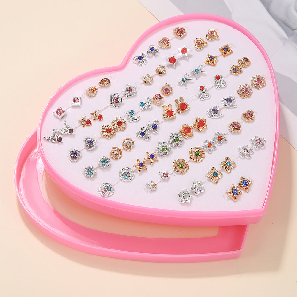Sweet Geometric Resin Stud Earrings with Rhinestone and Pearl Inlay for Women