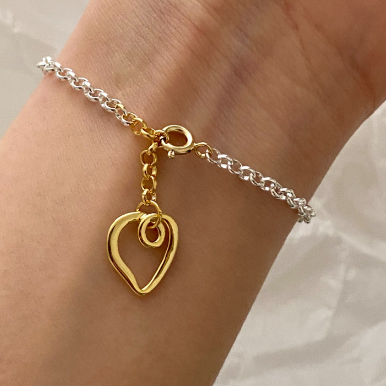 Bracciale Minimalista da Donna a Forma di Cuore in Argento Sterling S925 con Finitura Placcata