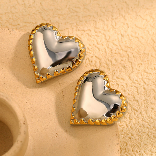 Pendientes minimalistas de acero inoxidable con forma de corazón y baño de oro de 18 quilates para mujer