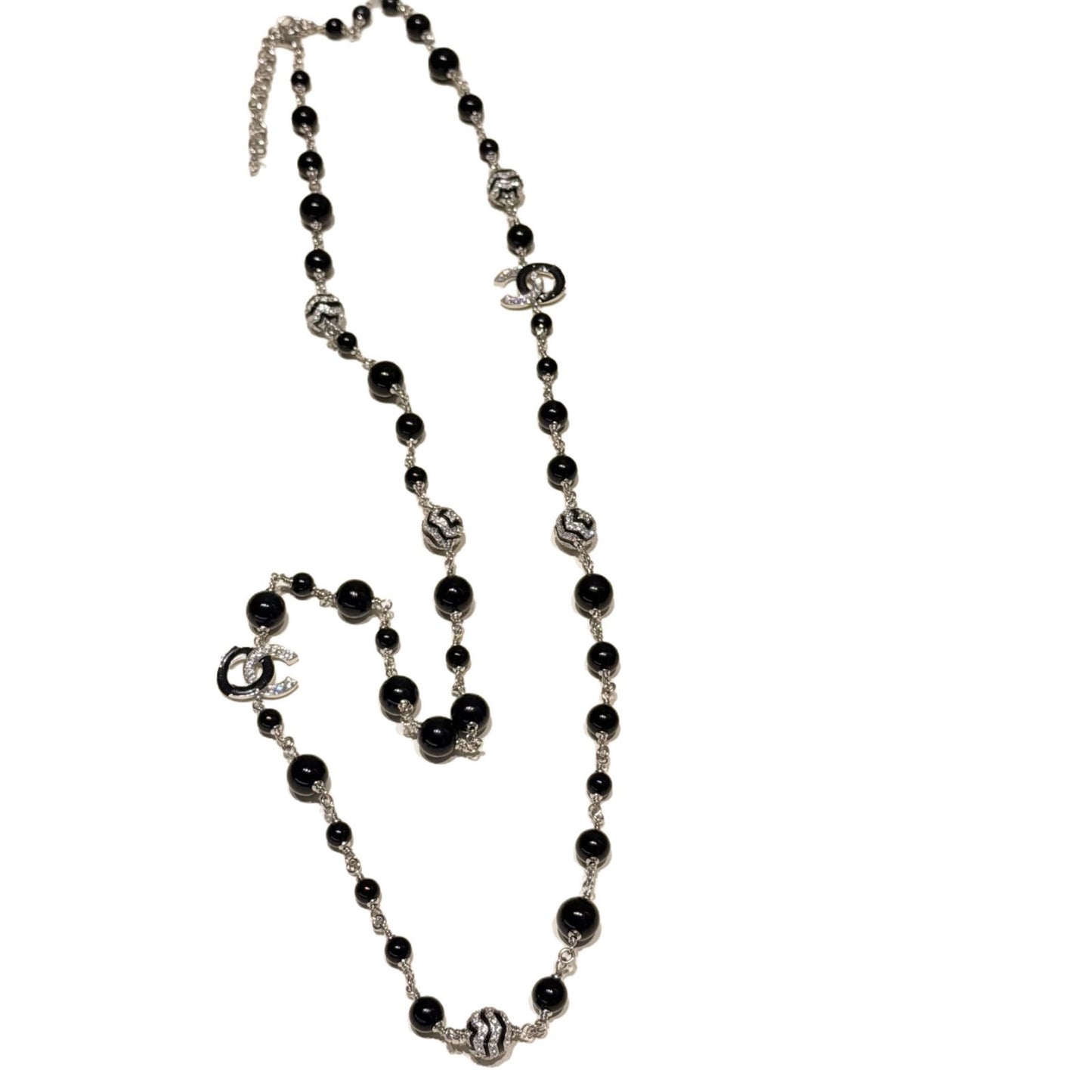 Elegant Sweet Black Enamel Double C Letter Pearl Necklace for Women