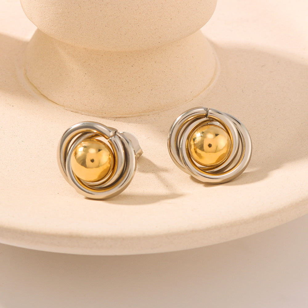 Orecchini da Donna Minimalisti Placcati Oro 18K in Acciaio Inossidabile a Cerchio Geometrico con Sfera