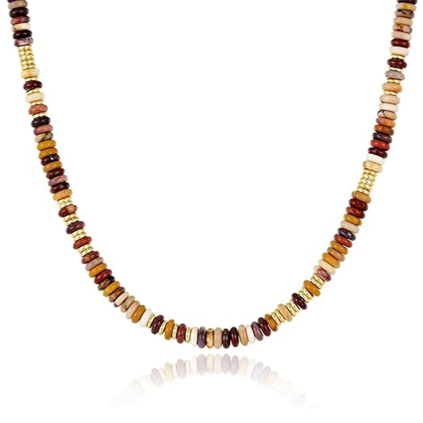 Bohemian Luxury Round Natural Stone Beaded Stainless Steel Necklace for Women
