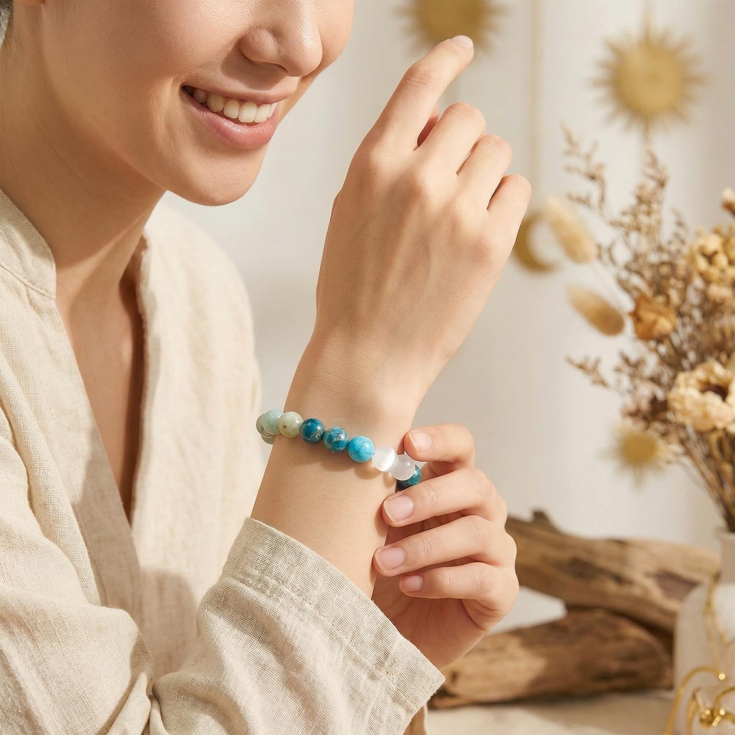 Elegant Round Natural Crystal Beaded Stretch Bracelet Unisex Fashion Jewelry