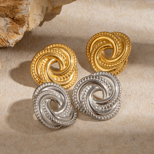 Vintage Elegant Geometric Threaded Plated Stainless Steel Earrings for Women