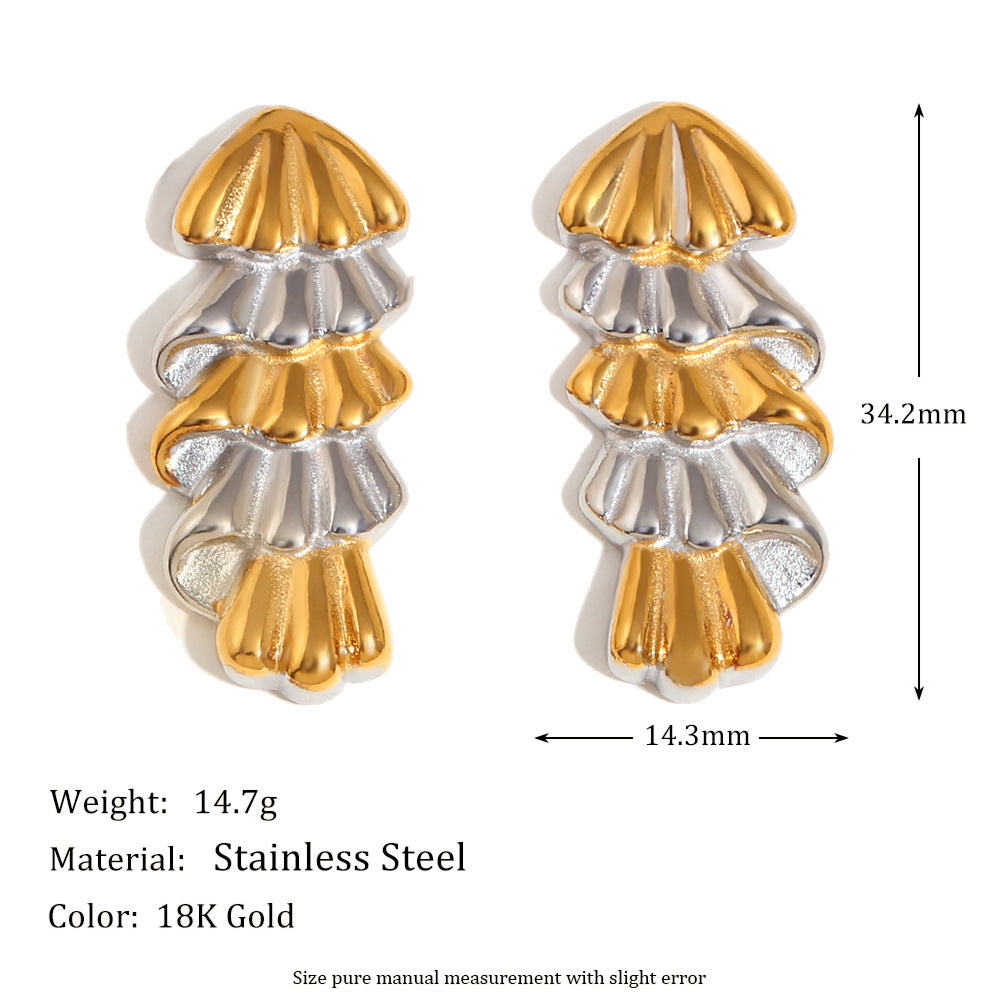 Pendientes de acero inoxidable en forma de árbol de Navidad geométrico de inspiración francesa, chapados en oro de 18 quilates, para mujer