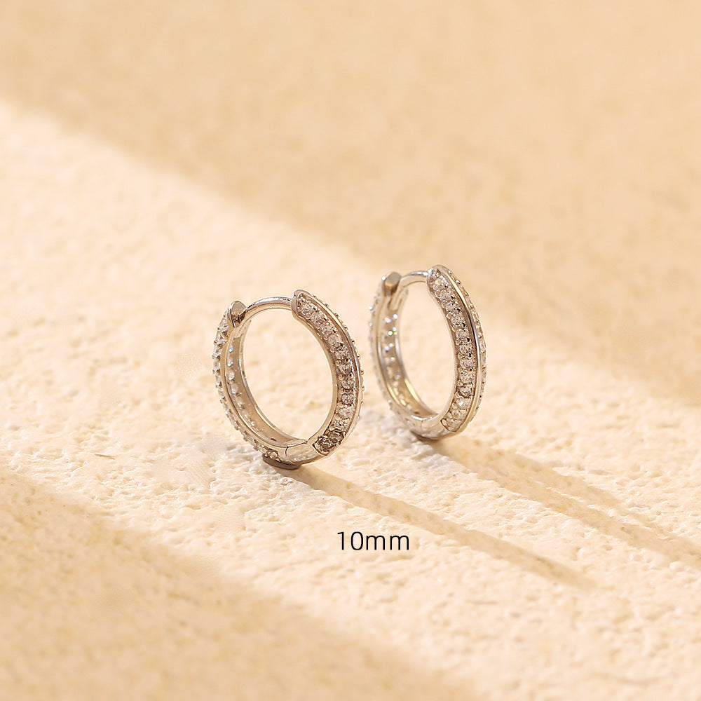 Eleganti Orecchini a Cerchio da Donna con Diamanti Intarsiati Rotondi Geometrici in Argento Sterling 925