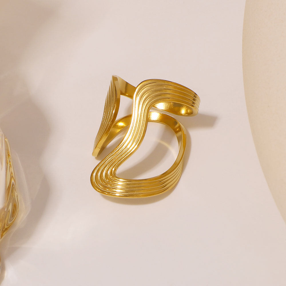 Anello aperto geometrico minimalista a spirale in acciaio inossidabile placcato oro 18 carati, gioielli unisex