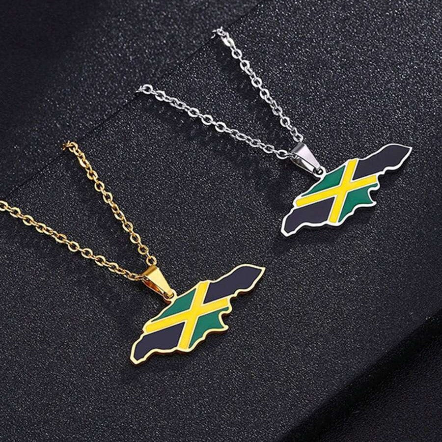 Minimalist Geometric African Jamaica Map Pendant Necklace in Stainless Steel with Polished Finish for Unisex Wear