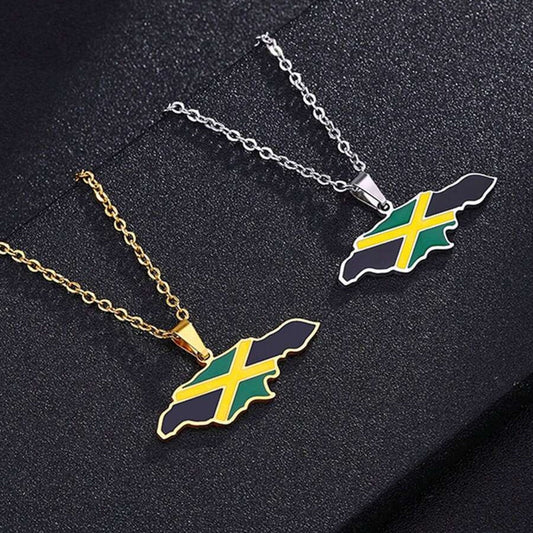 Collar con colgante de mapa de Jamaica geométrico minimalista africano en acero inoxidable con acabado pulido, unisex