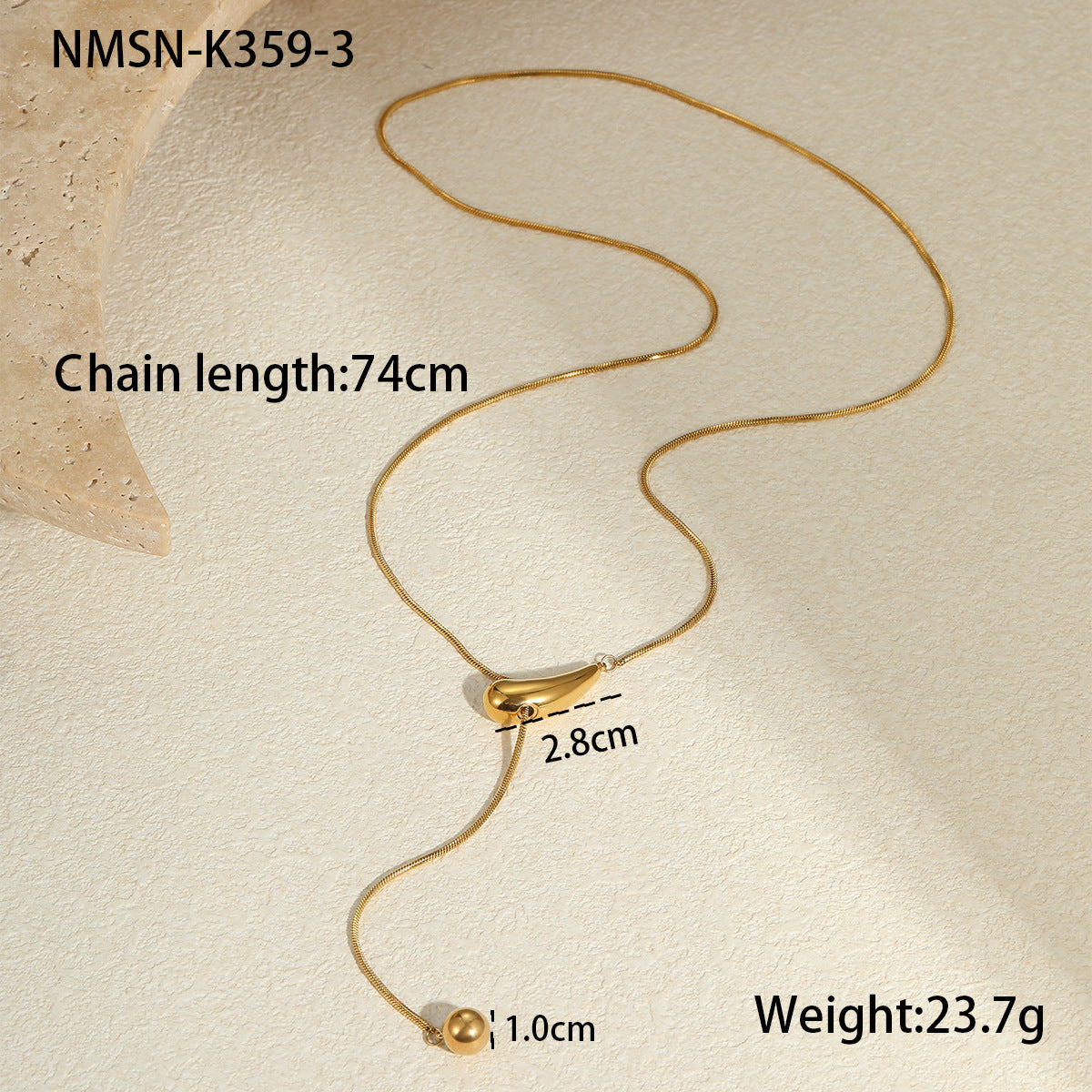 Fashionable Geometric Stainless Steel Snake Chain Necklace with 18K Gold Plating Lightweight Luxury Y-Shape Design for Women