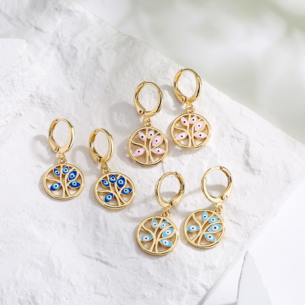 Geometric Eye-Shaped Earrings for Women Made of Brass with 18K Gold Plating and Enamel Finish