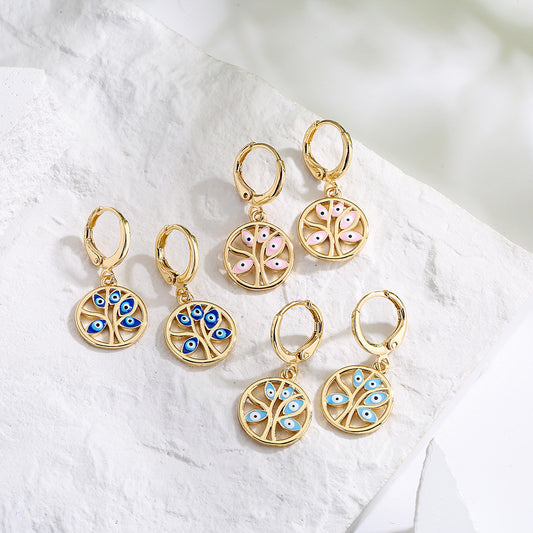 Geometric Eye-Shaped Earrings for Women Made of Brass with 18K Gold Plating and Enamel Finish