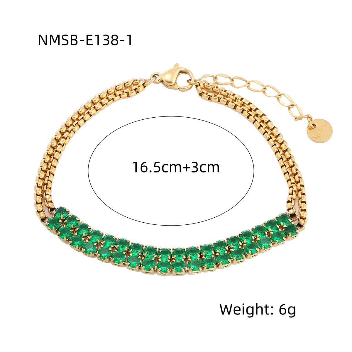 Bracciale da donna in acciaio al titanio placcato oro 18 carati con strass geometrici in stile hip-hop retrò