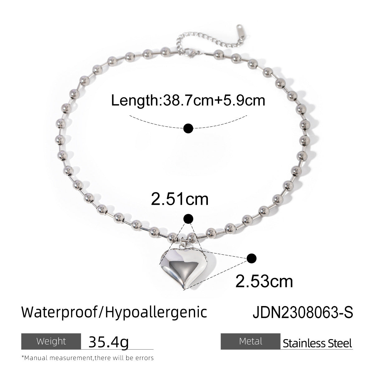 Elegante collana con ciondolo a forma di cuore in acciaio inossidabile con finitura placcata per donna, catena clavicolare minimalista