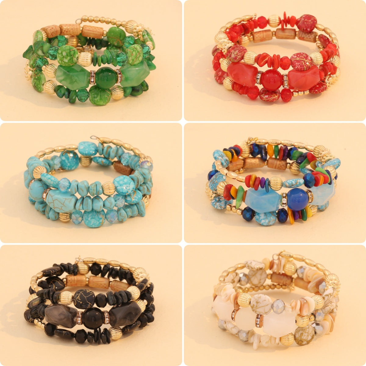 Bracciale bohémien con perline acriliche dal design originale e fattura artigianale