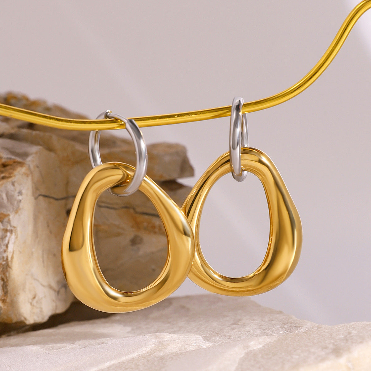 Orecchini da donna geometrici minimalisti in acciaio inossidabile con placcatura oro e argento