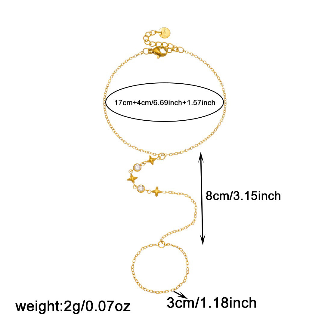 Minimalist Round Star Rhinestone Plated Stainless Steel Hand Jewelry