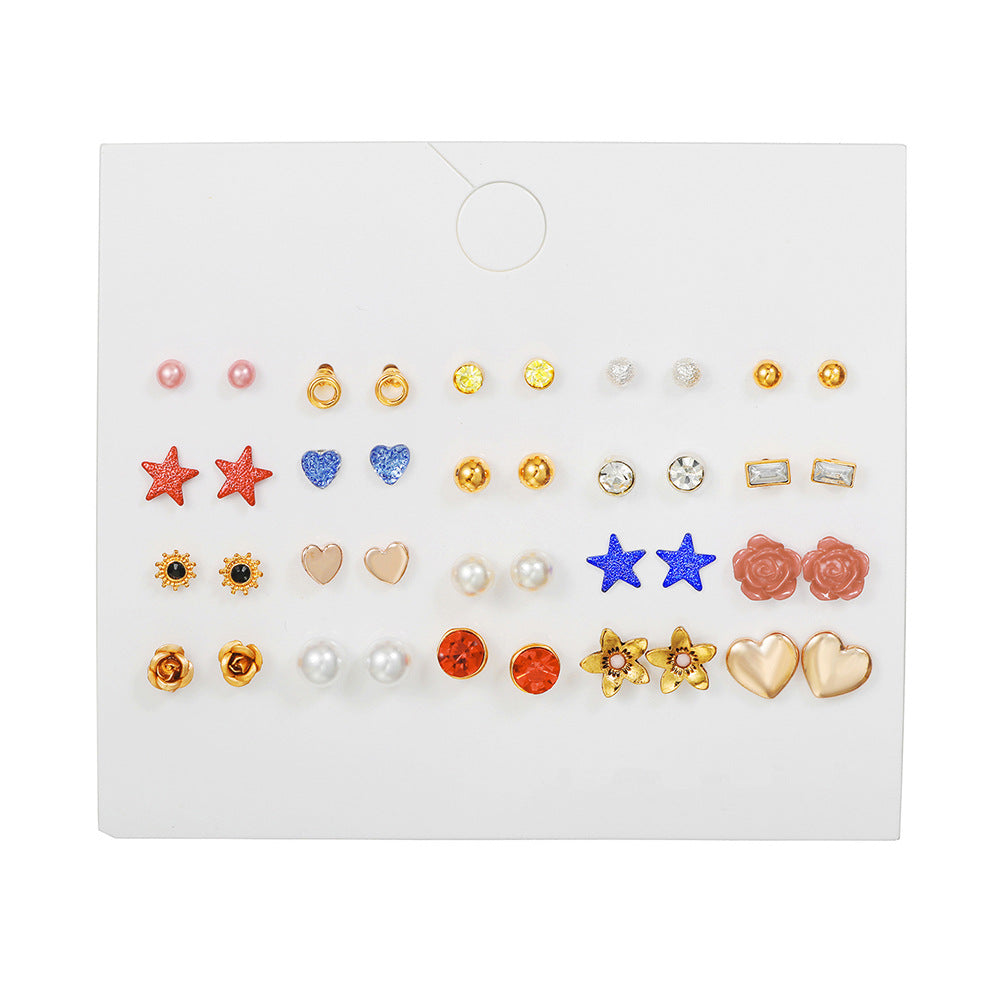 Orecchini a Stella Geometrici d'Ispirazione Vintage con Base in Lega, Intarsio di Strass e Perni in Acciaio Inossidabile da Donna