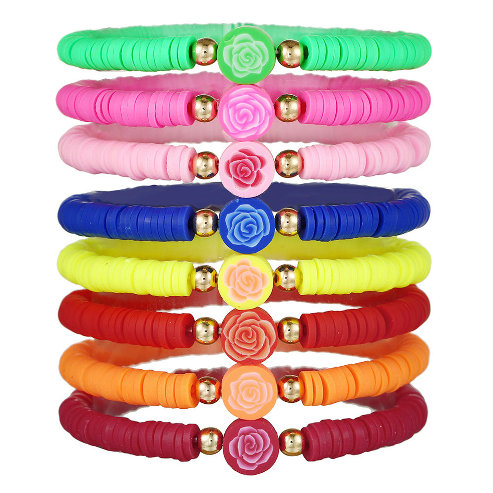 Bohemian Colorful Resin Drip Oil Round Geometric Smile Face Stacking Bracelet Set