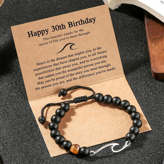 Natural Polished 8mm Black Agate Tiger Eye Beaded Bracelet Unisex Handmade Woven Strand