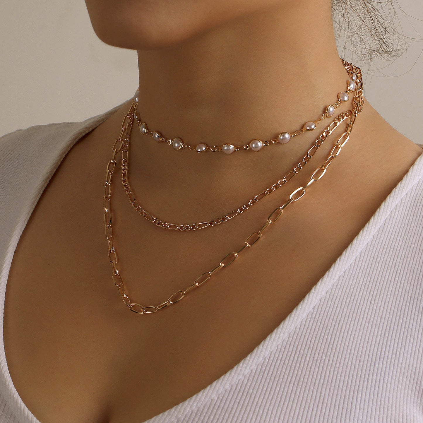 Minimalist Pearl Pendant Necklace for Women with Alloy Chain and Plated Finish Multi-Layer Fashion Jewelry