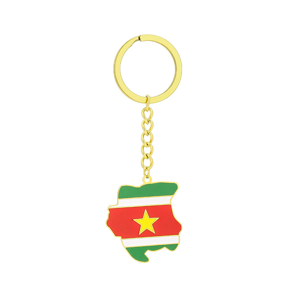 Llavero colgante con mapa y bandera de Surinam, de acero inoxidable, estilo étnico vintage