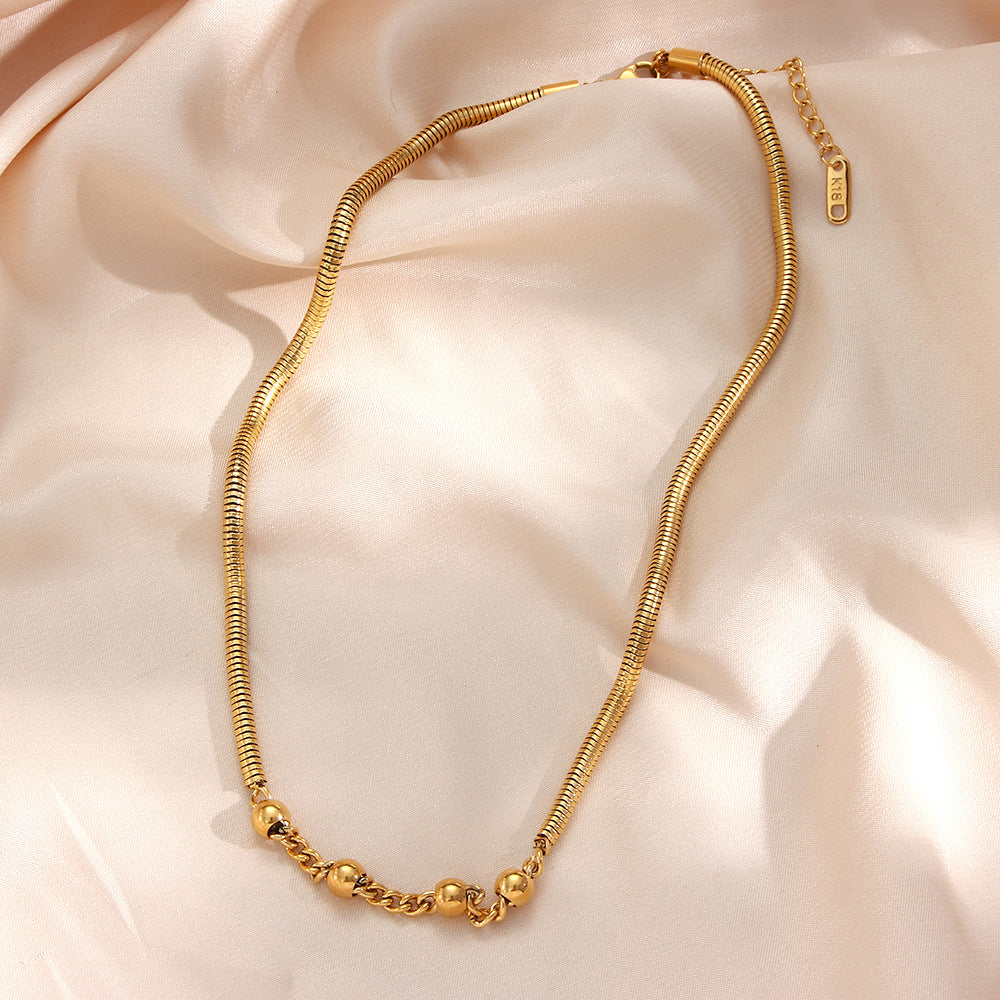 Minimalist Geometric Stainless Steel Beaded Snake Chain Necklace for Women