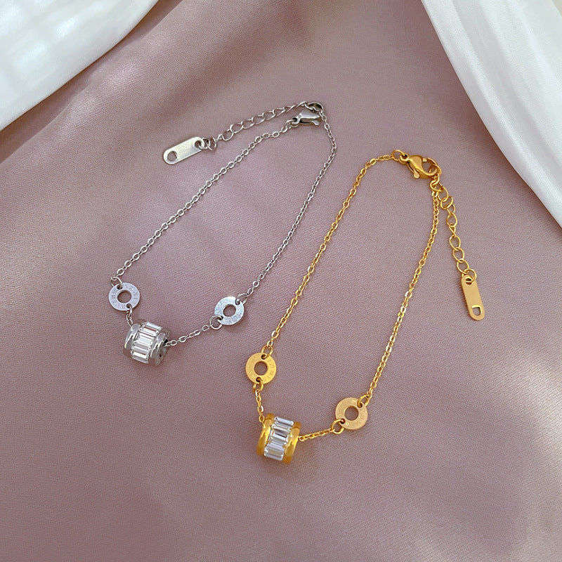 Vintage-Inspired Titanium Steel Letter Pendant Bracelet for Women with Gold Plating and Wavy Texture Design