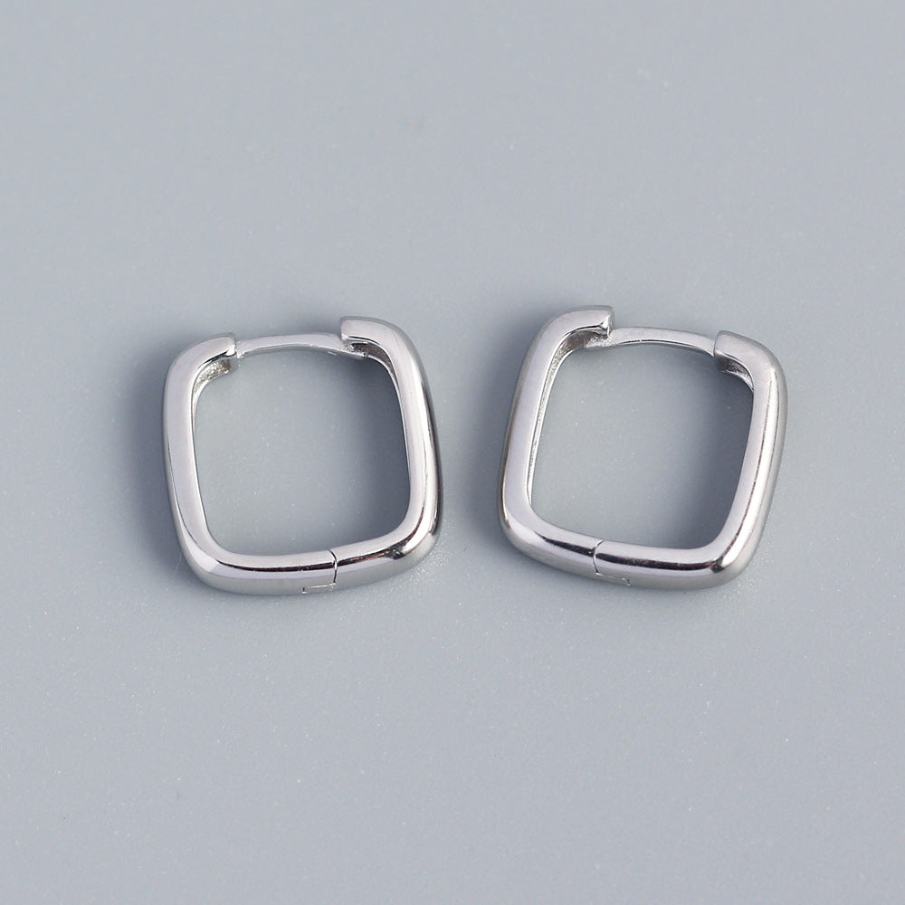 Minimalist 925 Sterling Silver Square Polished Hoop Earrings for Women
