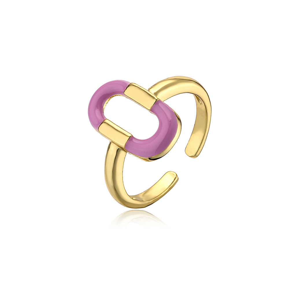 Geometric Drip Oil Micro-inlay Brass Ring for Women