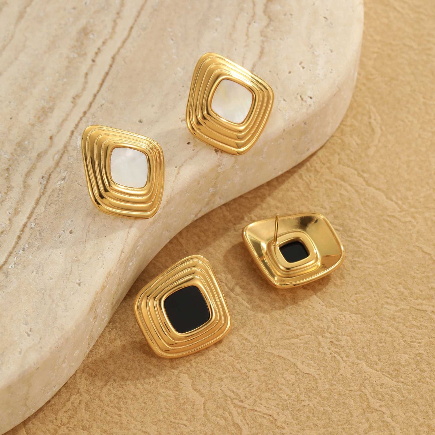 Fashion Geometric Stainless Steel Stud Earrings with Plated Finish for Women