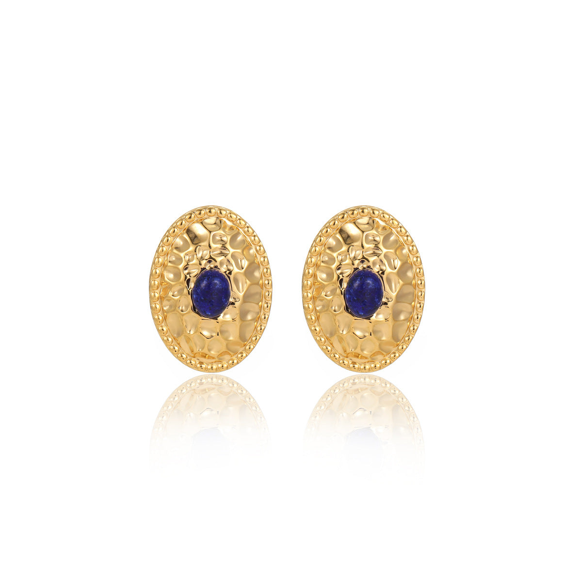 Pendientes de Acero Inoxidable con Textura Ovalada de Estilo Vintage con Incrustaciones de Piedra Natural para Mujer