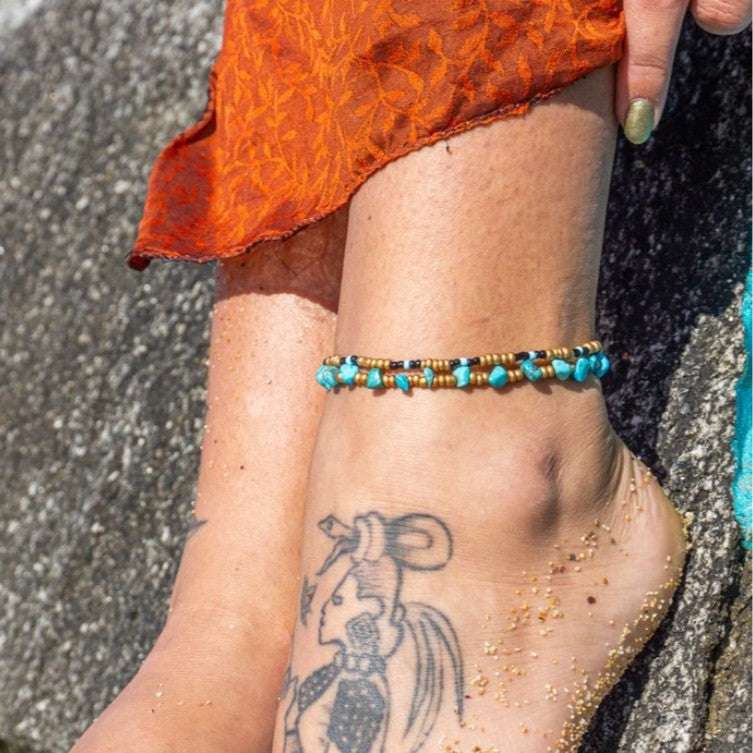 Bohemian Vintage Ethnic Geometric Resin Turquoise Inlay Anklet for Women