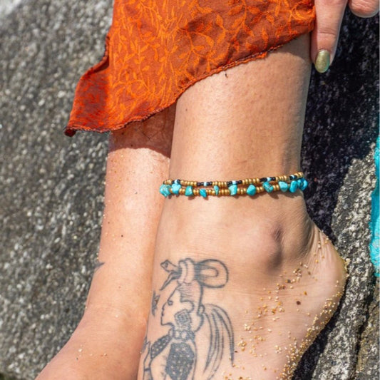 Bohemian Vintage Ethnic Geometric Resin Turquoise Inlay Anklet for Women