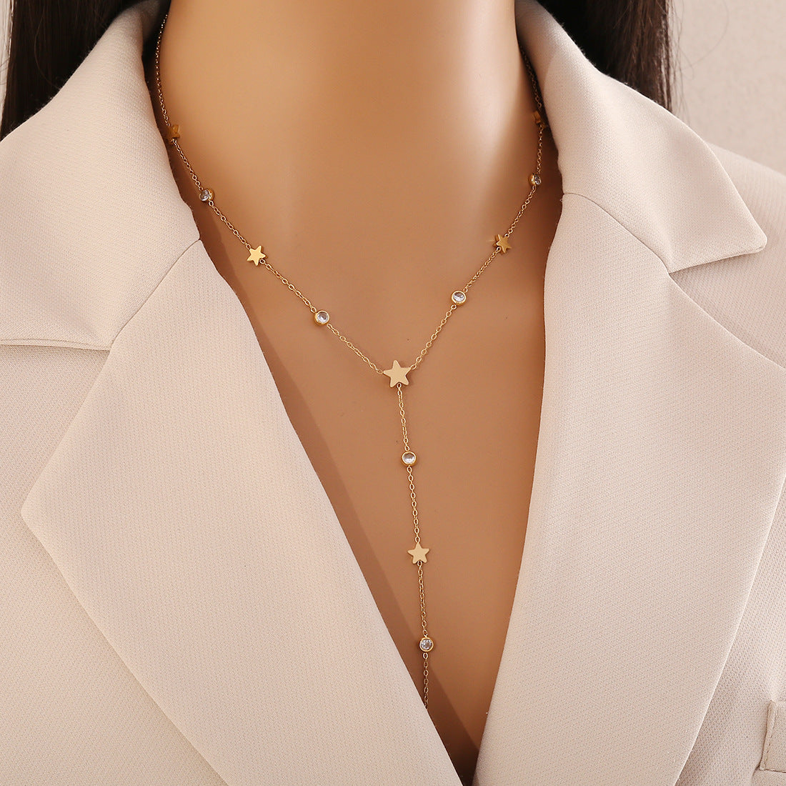 Fashionable Heart-Shaped Geometric Stainless Steel Plated Y-Necklace for Women