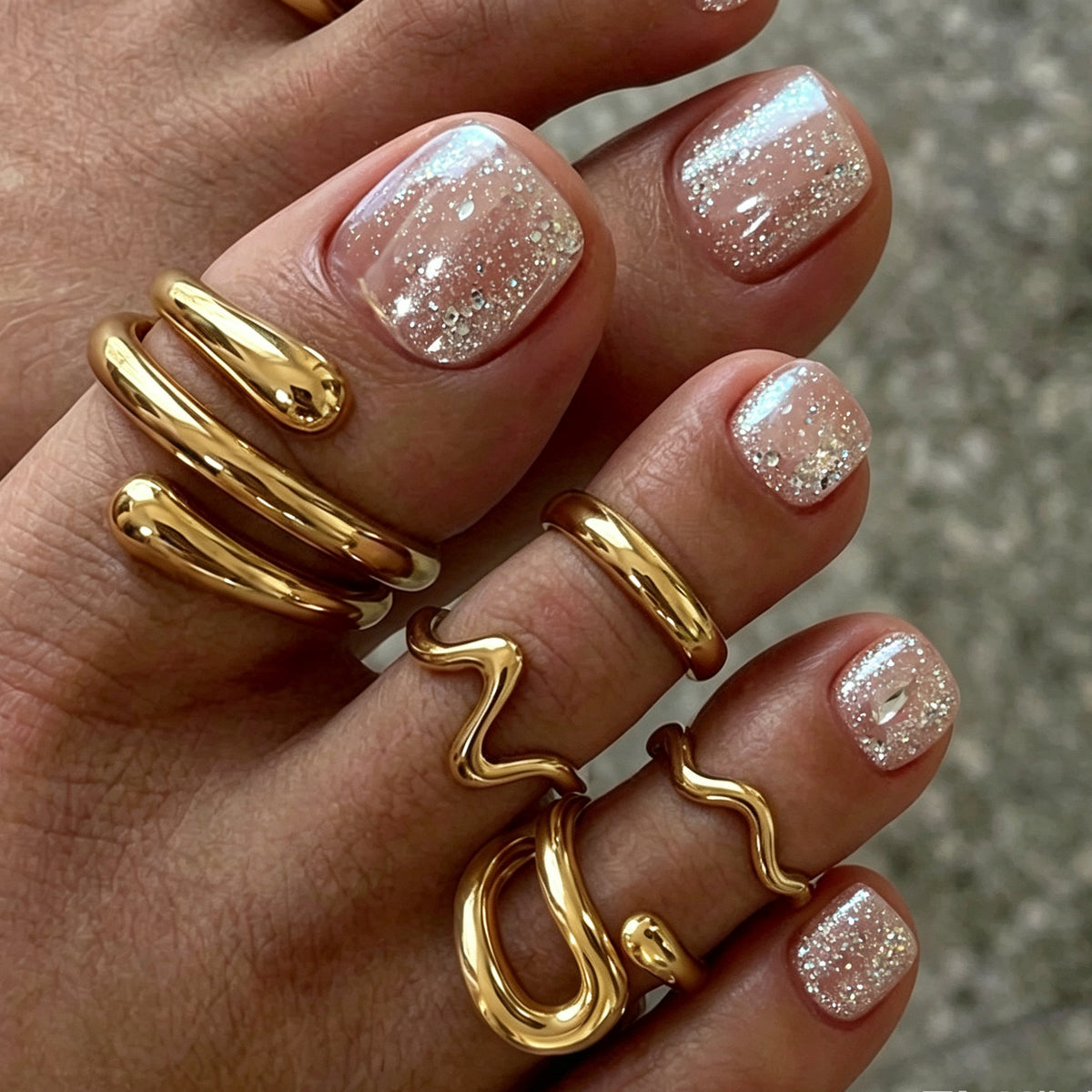 Minimalist Wavy Geometric Zinc Alloy Open Toe Ring Set for Women