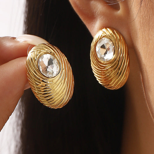 Orecchini vintage geometrici in acciaio inossidabile con placcatura in oro 14K e intarsio di strass