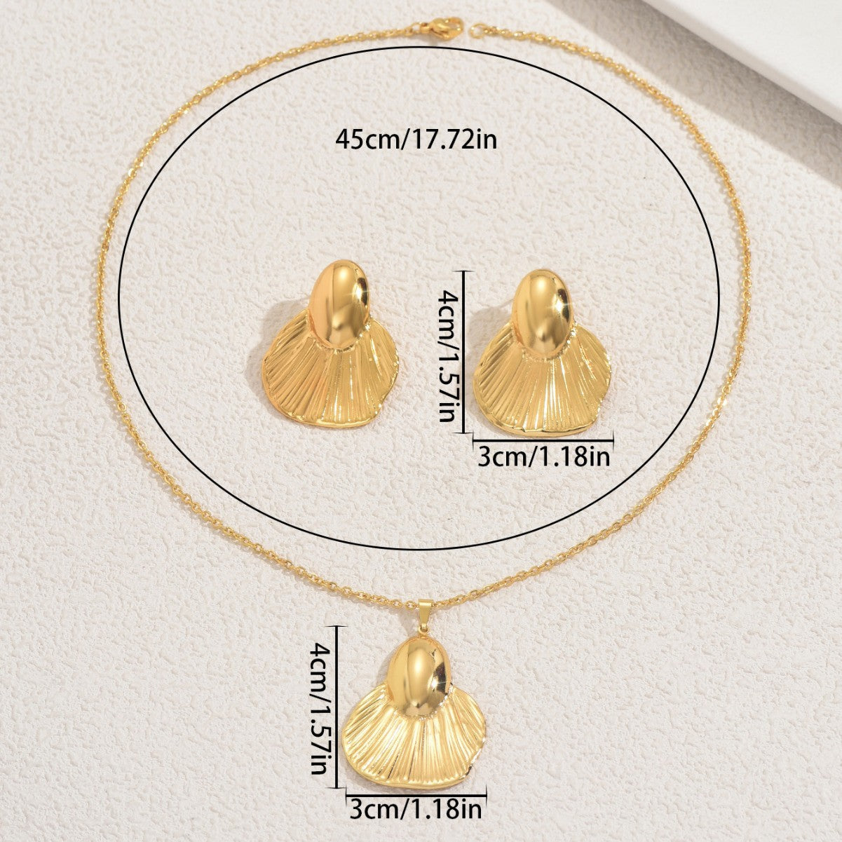 Set di collana e orecchini da donna in lega con texture floreale geometrica a foglia e finitura placcata