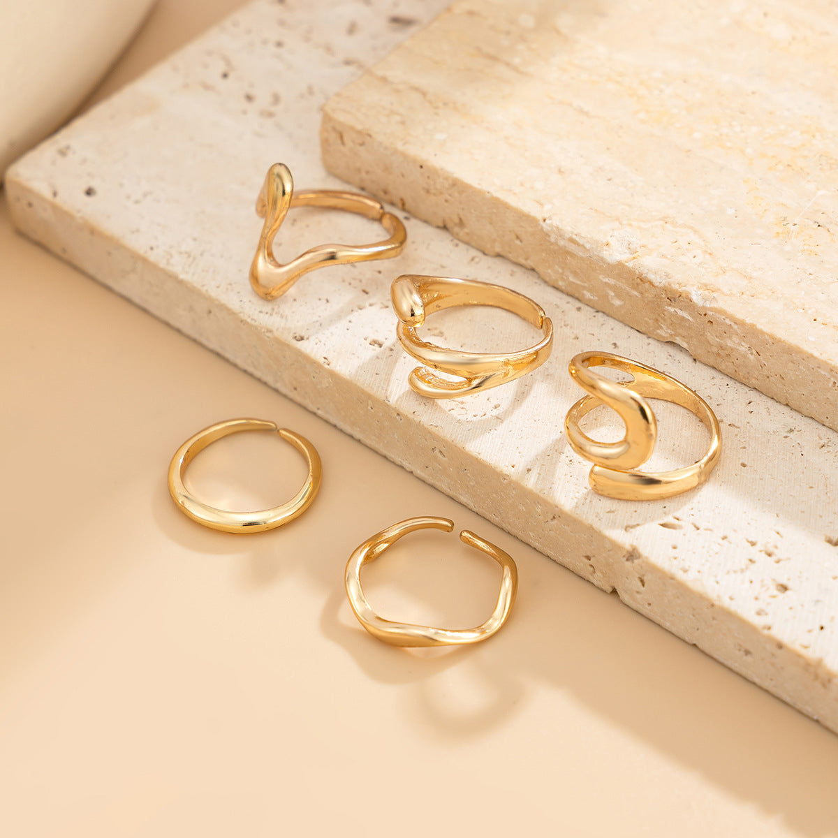 Minimalist Geometric Alloy Open Toe Rings Set for Women
