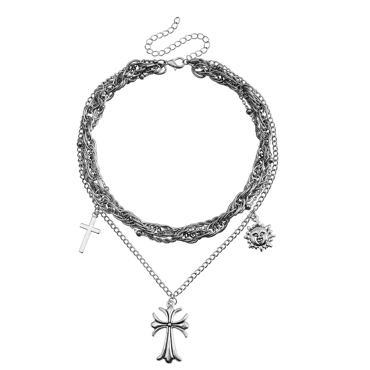 Edgy Y2K Style Cross Pendant Necklace for Women with Geometric Shape Alloy Chain and Electroplated Finish