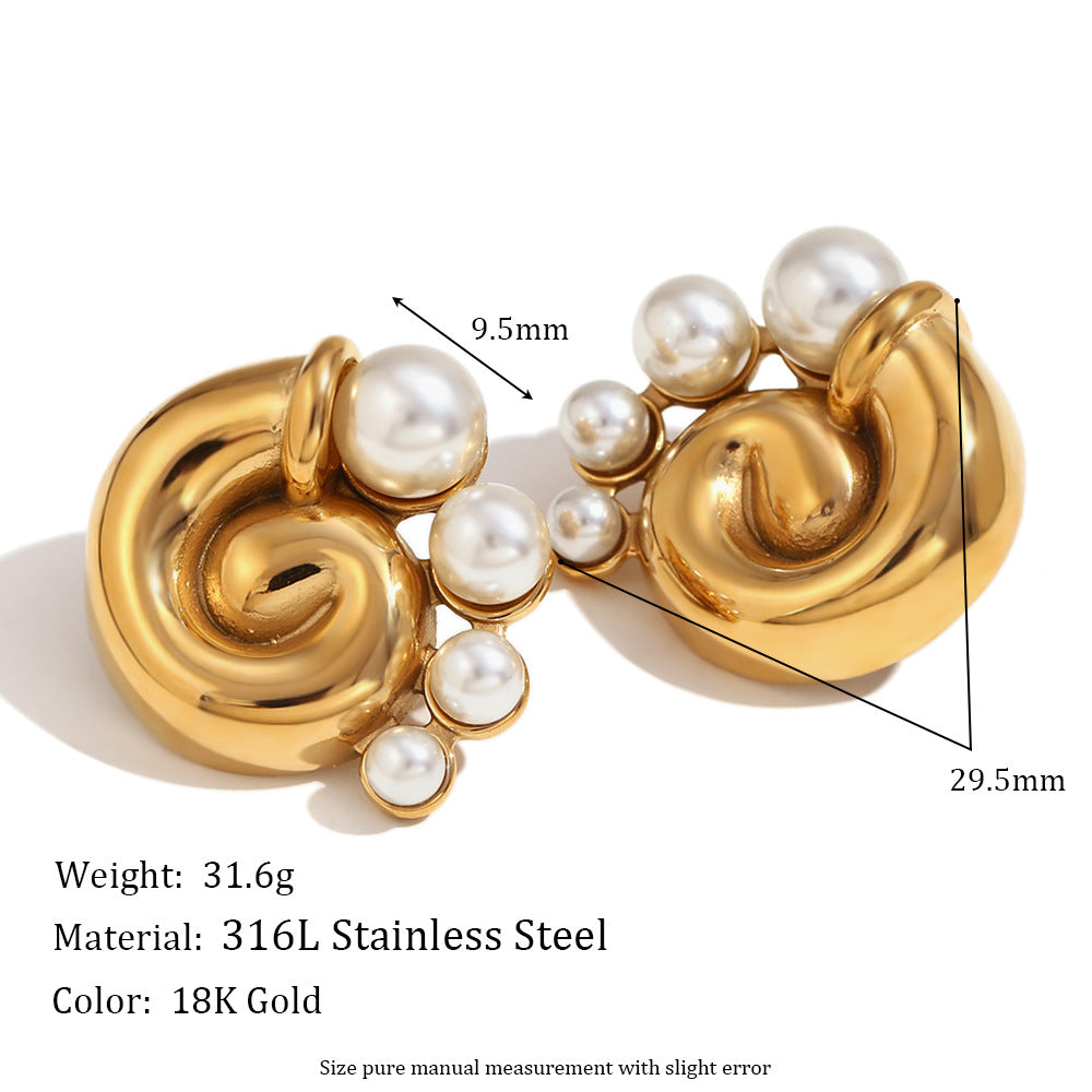 Orecchini geometrici da donna in acciaio inossidabile ispirati al vintage con placcatura in oro 18 carati e perle coltivate
